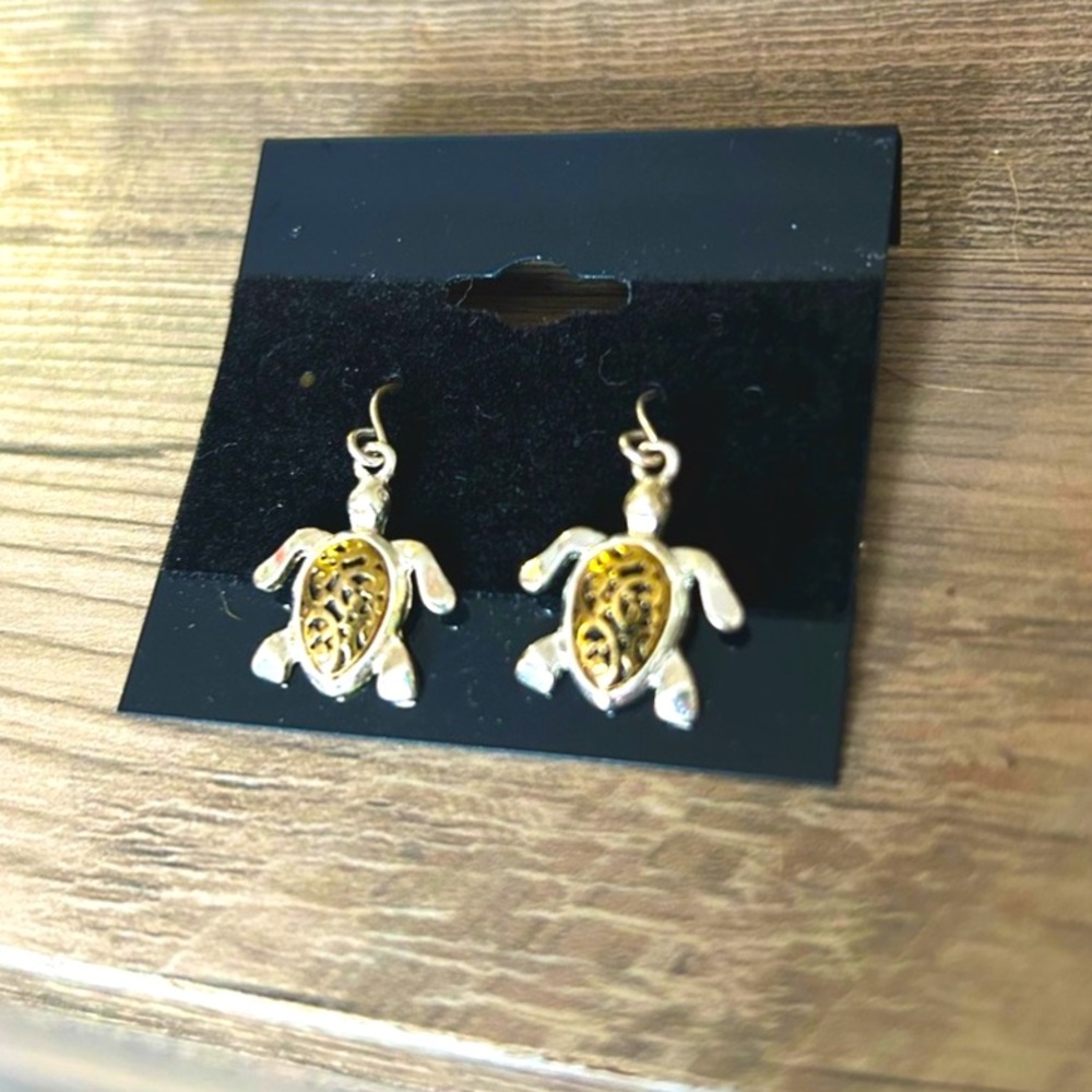 Gold and Silver Turtle Earrings
